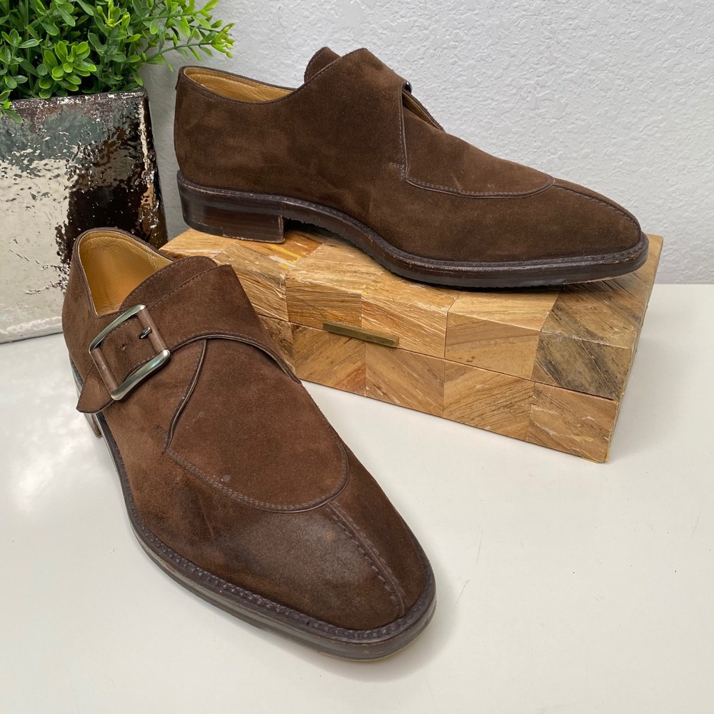 Gravati Split‎ Toe Monk Strap Suede Dress Shoes Mens 8.5M Brown Leather Italy